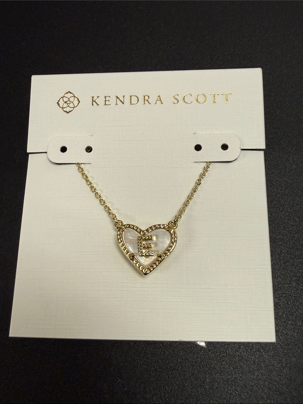 NEW Kendra Pearl Heart Letter “E” Gold Short Pendant Necklace Double Sided